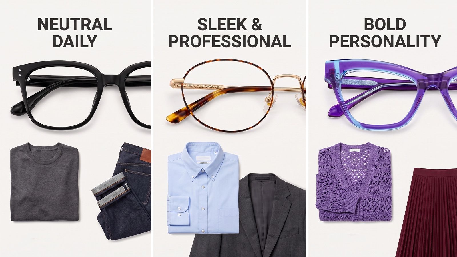 Three-pair eyewear wardrobe for different occasions